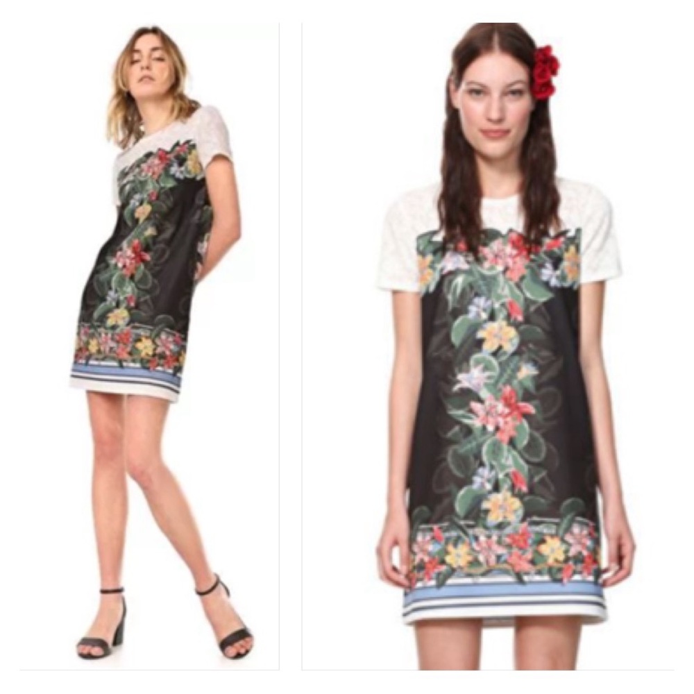 Desigual Women's Lace Top & Floral Print Dress, Black/Ivory Size XXL